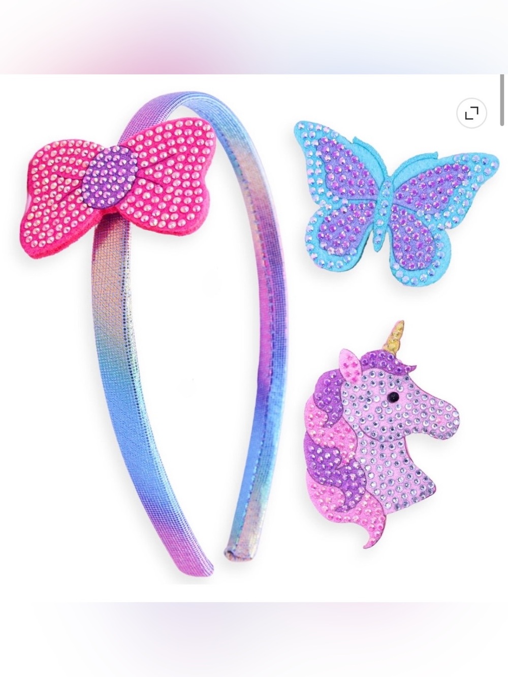 Sparkle Unicorn & Butterfly Kids Headband Set - Pink Purple Blue